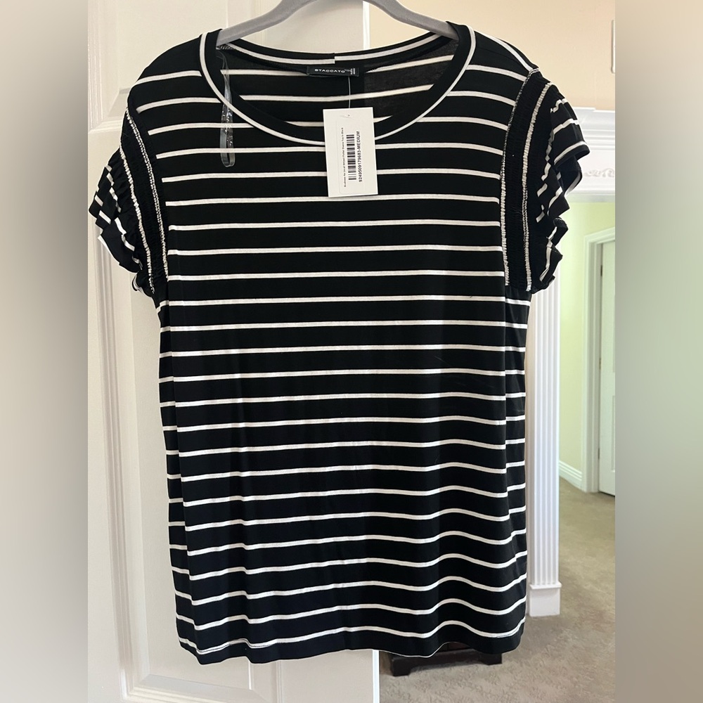 Staccato Black and White Striped Short Sleeve Top